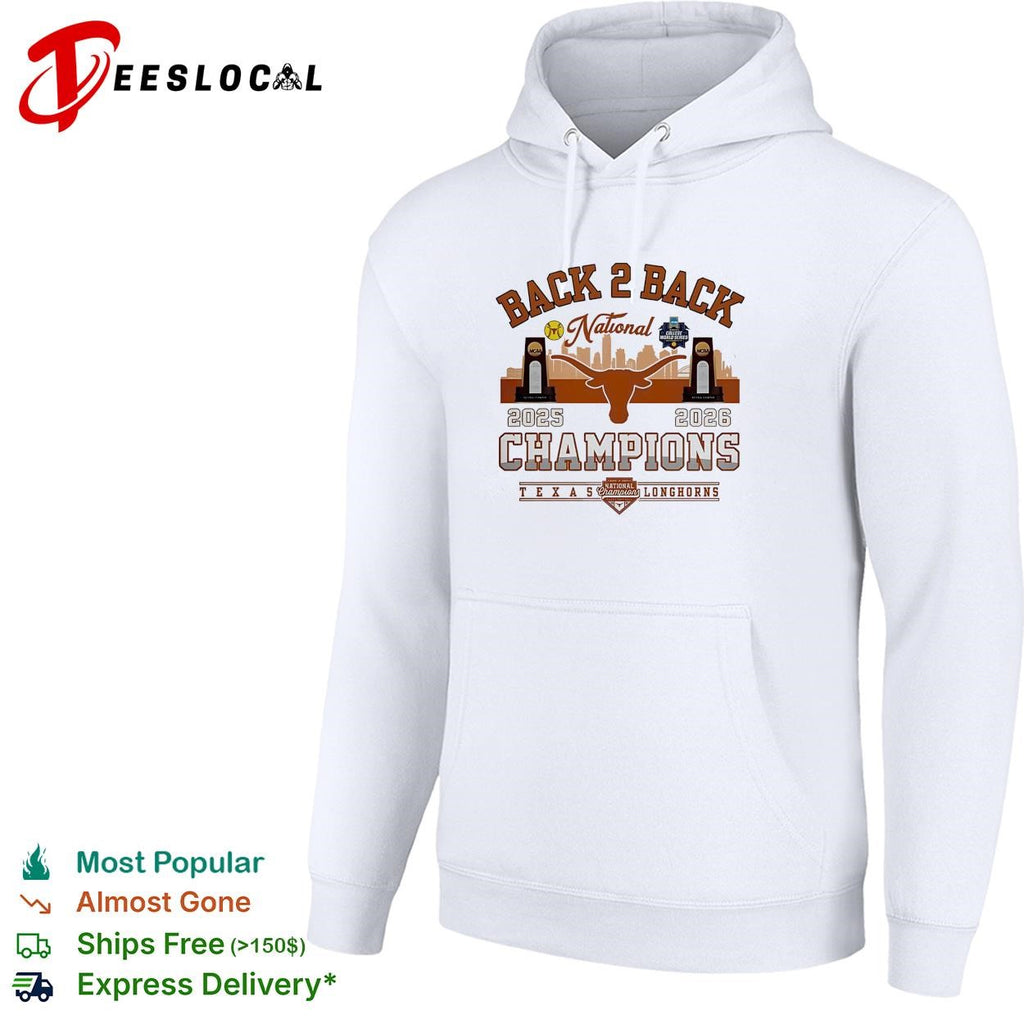 Texas Longhorns back to back national champions badge skyline shirt