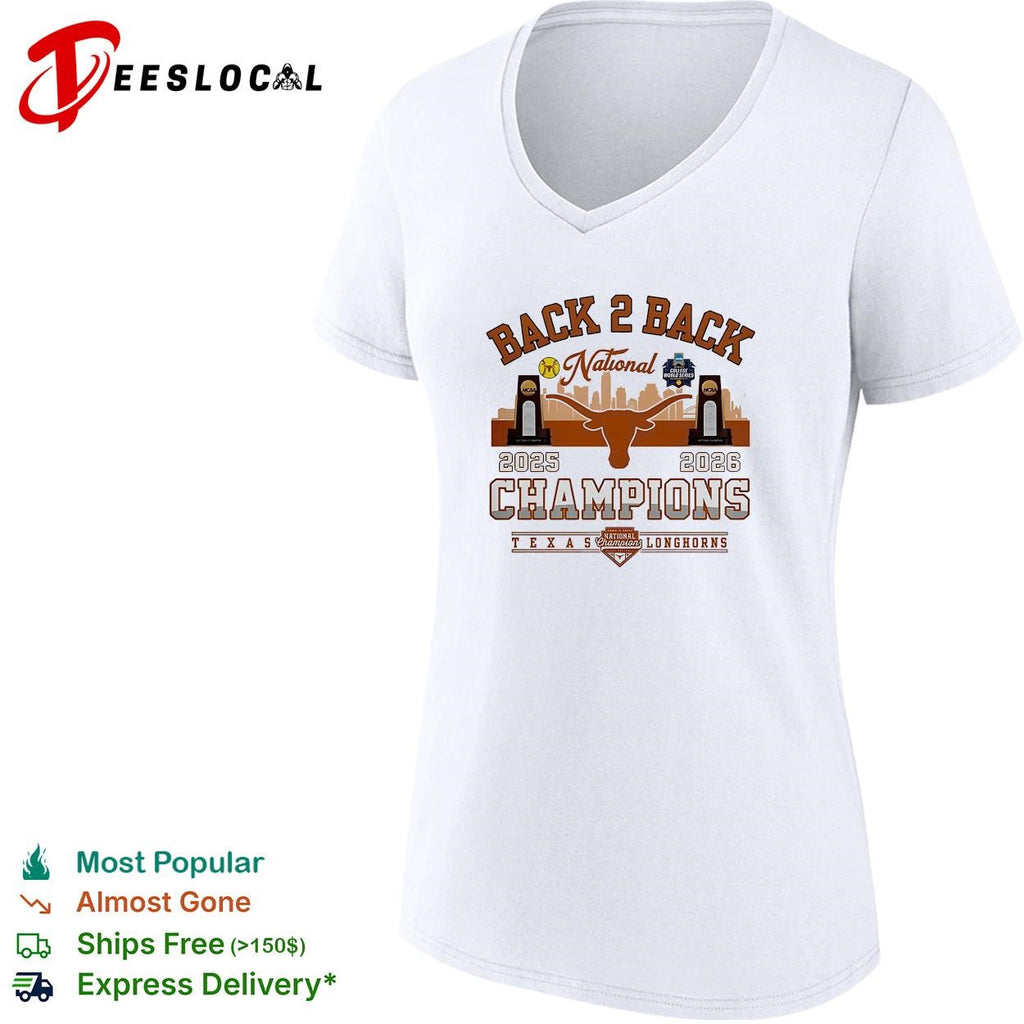 Texas Longhorns back to back national champions badge skyline shirt