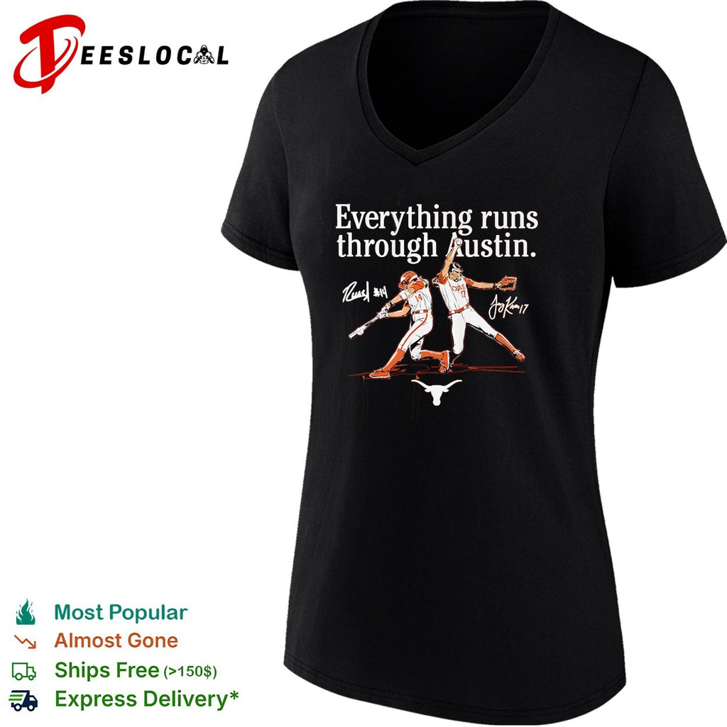 Texas Longhorns everything runs through Austin baseball players longhorn mascot shirt