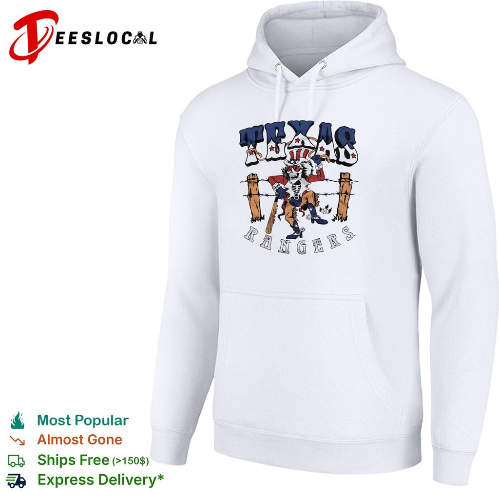 Texas Rangers x Grateful Dead skeleton cowboy MLB graphic shirt