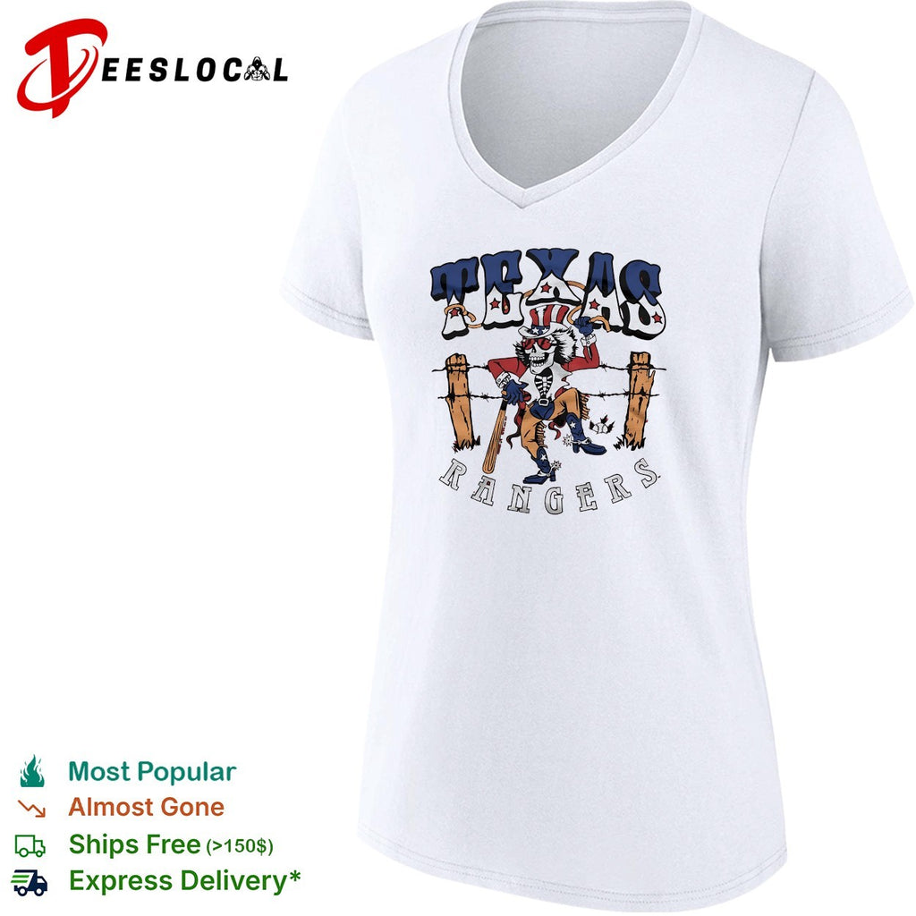 Texas Rangers x Grateful Dead skeleton cowboy MLB graphic shirt