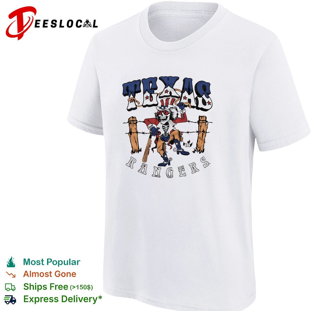 Texas Rangers x Grateful Dead skeleton cowboy MLB graphic shirt