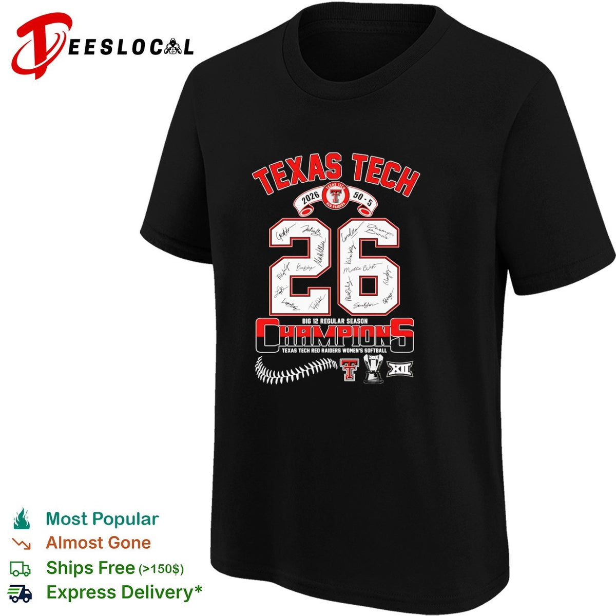 Texas Tech Red Raiders 2026 Big 12 Regular Season Champions Softball shirt