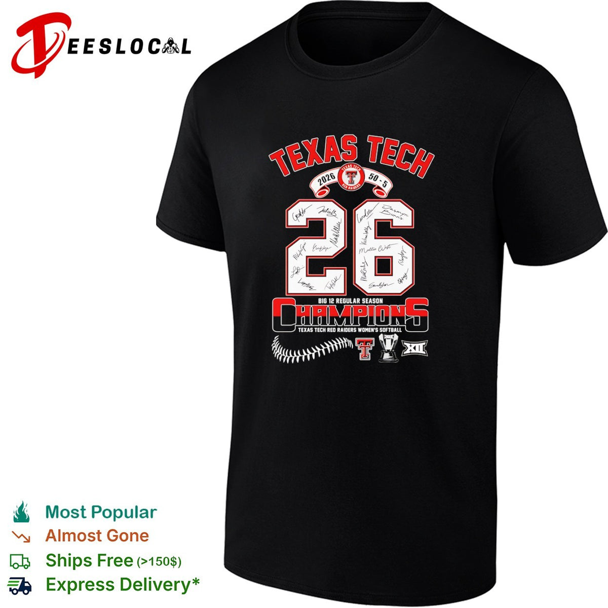 Texas Tech Red Raiders 2026 Big 12 Regular Season Champions Softball shirt