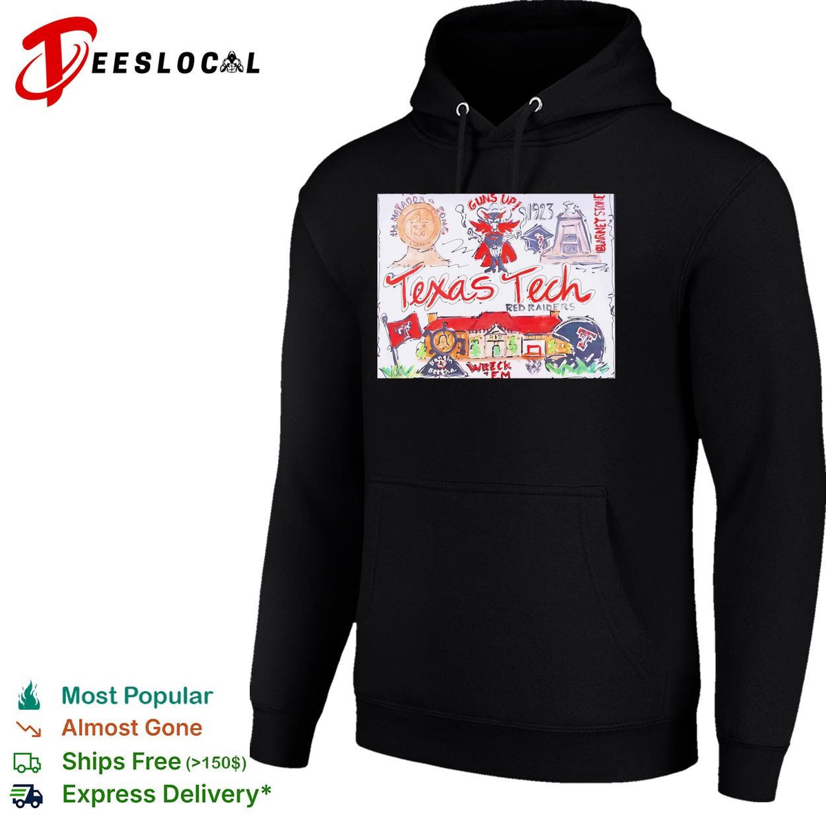 Texas Tech Red Raiders guns up hand drawn collage poster shirt