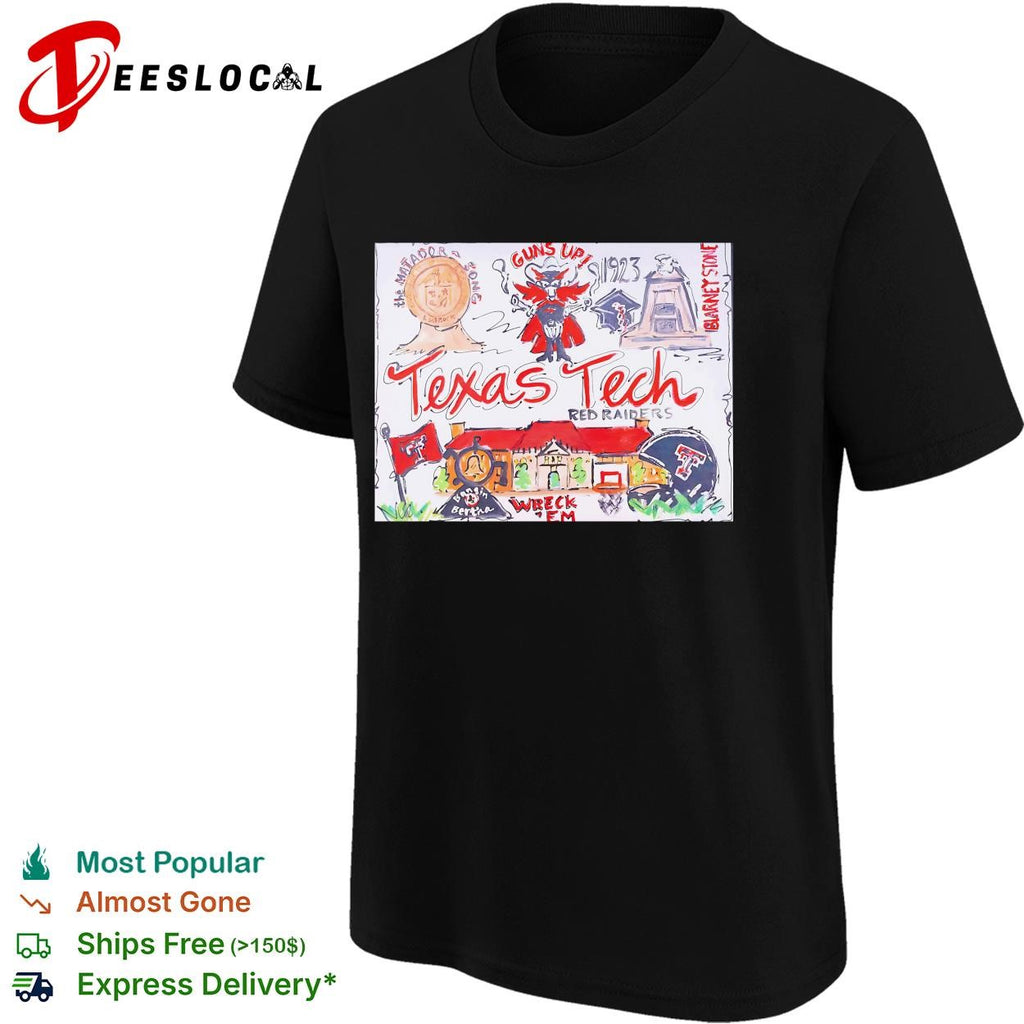 Texas Tech Red Raiders guns up hand drawn collage poster shirt