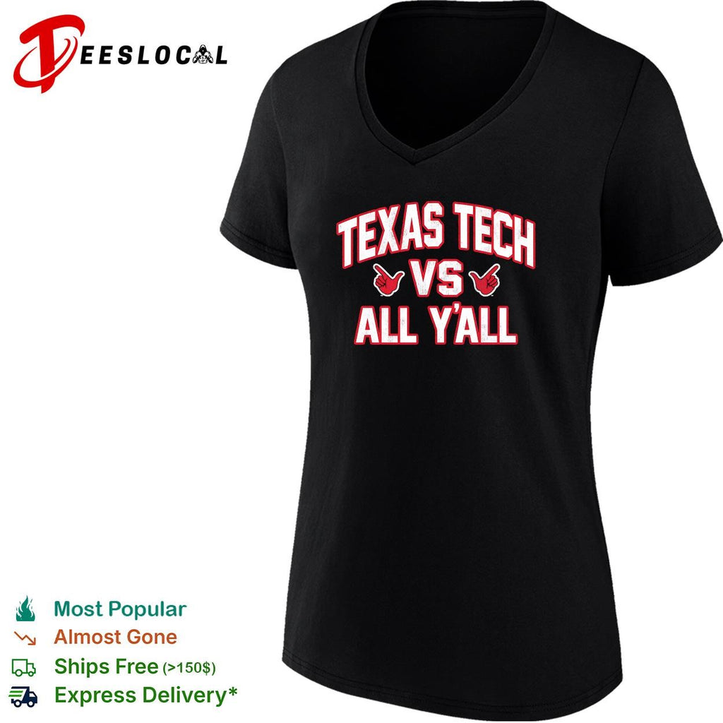 Texas Tech Red Raiders vs all y’all bold text graphic shirt