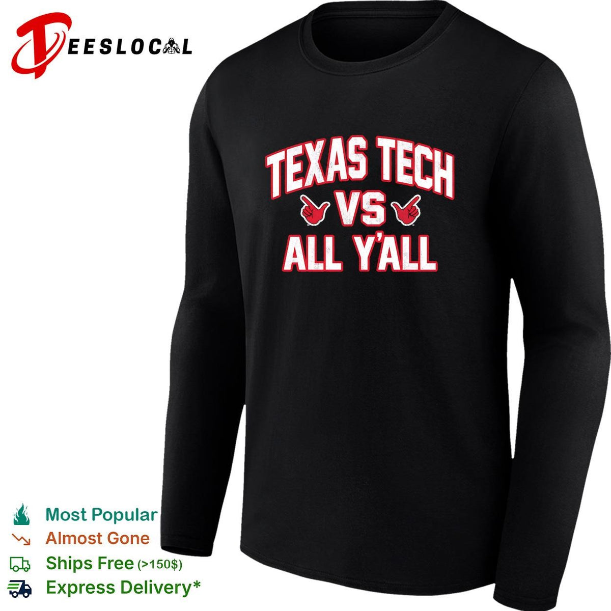 Texas Tech Red Raiders vs all y’all bold text graphic shirt