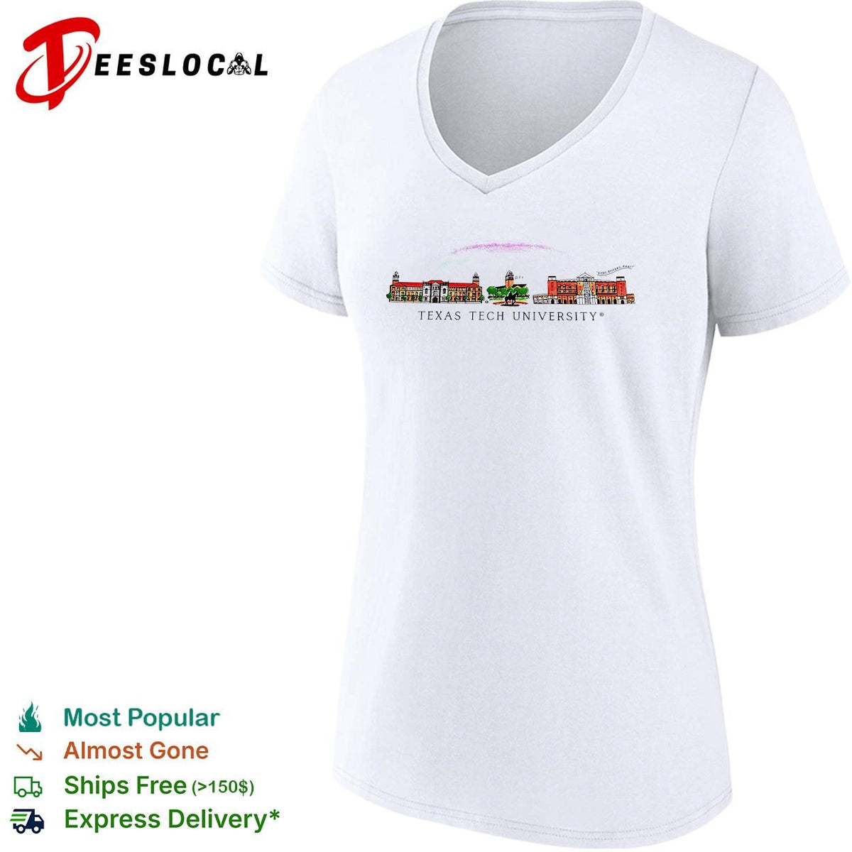 Texas Tech University campus buildings illustration poster shirt