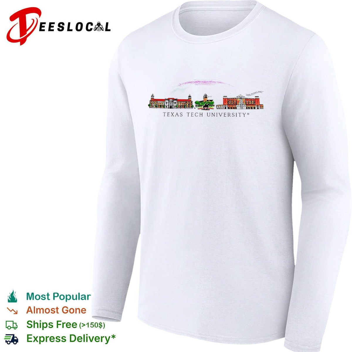 Texas Tech University campus buildings illustration poster shirt