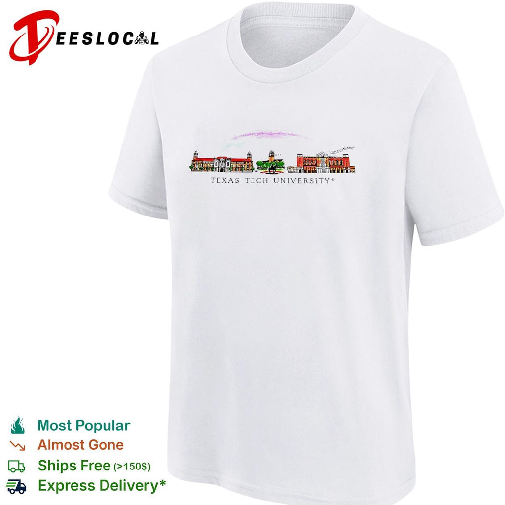 Texas Tech University campus buildings illustration poster shirt