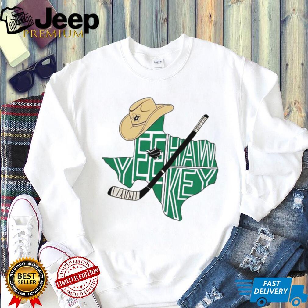 Texas Yeehaw Hockey Cowboy Hat Stick State Map Green T Shirt