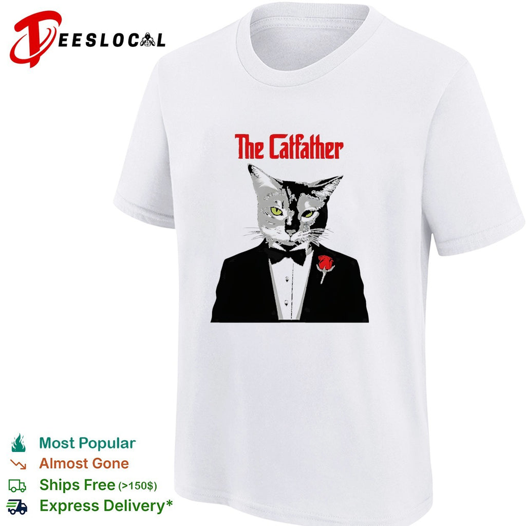 The Catfather cat tuxedo bow tie rose Godfather parody art shirt