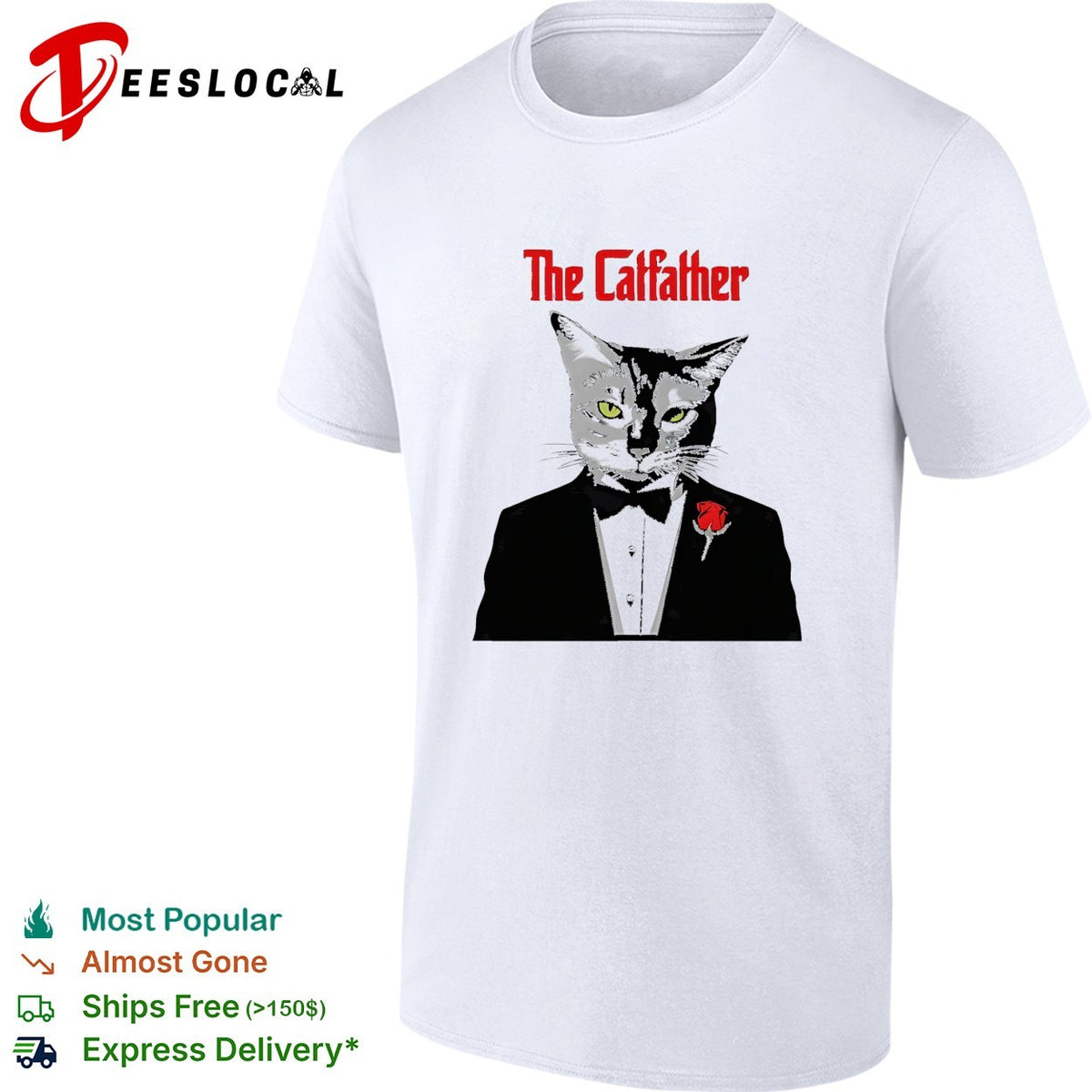 The Catfather cat tuxedo bow tie rose Godfather parody art shirt