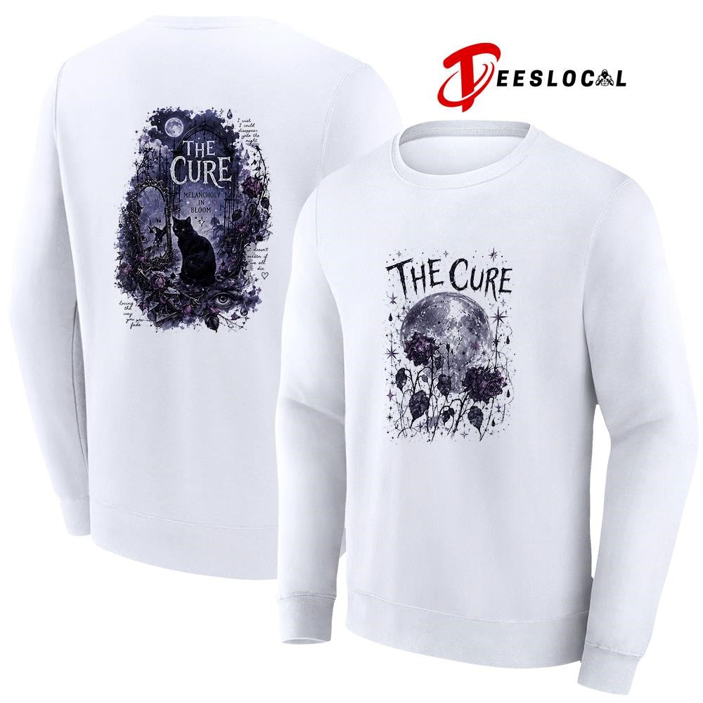 The Cure melancholy in bloom black cat graphic shirt