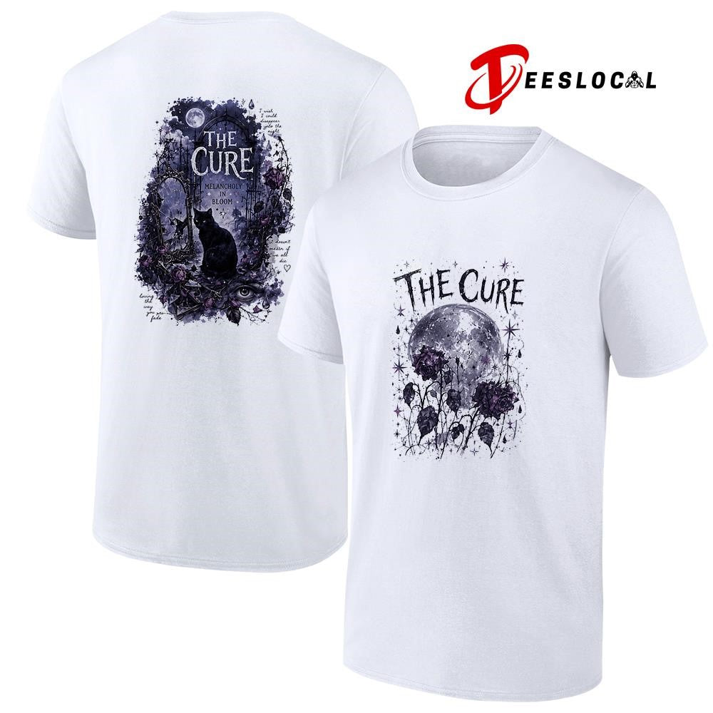 The Cure melancholy in bloom black cat graphic shirt