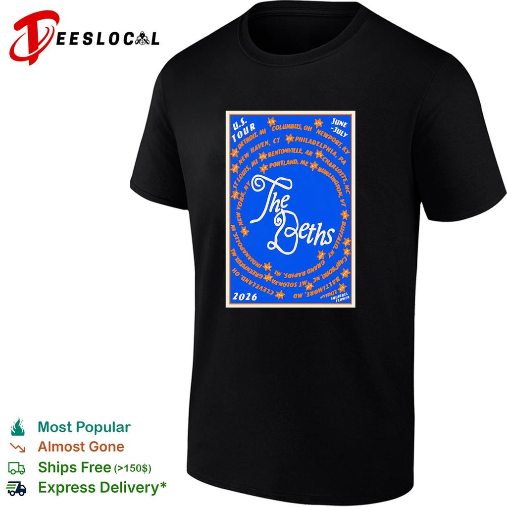 The Deths 2026 US tour cities poster shirt