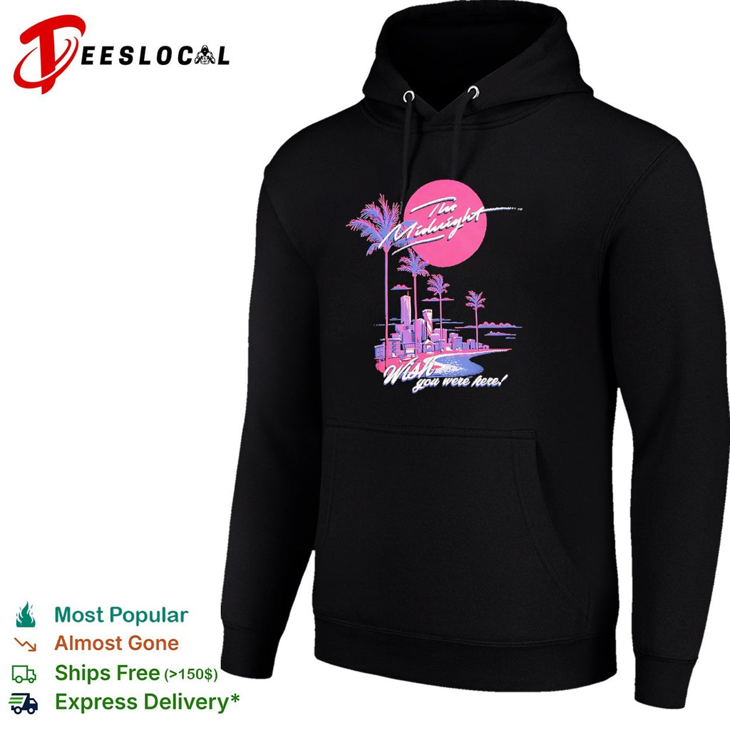 The Midnight Wish you were here Synthwave Aesthetic Neon Palm Tree Cityscape shirt