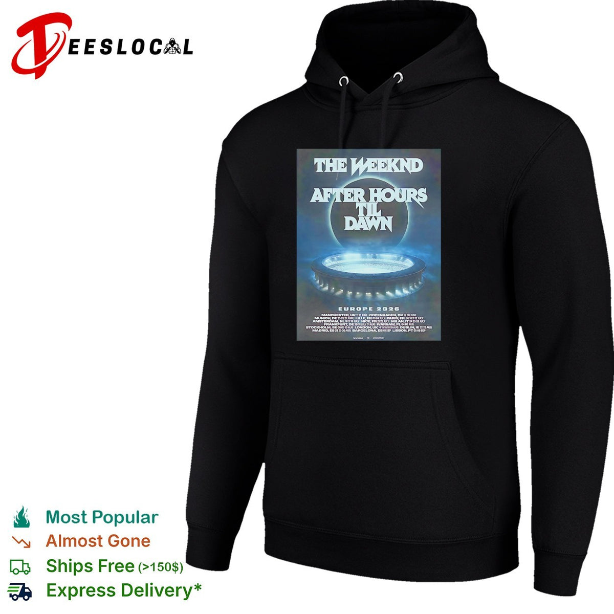 The Weeknd After Hours Til Dawn 2026 Europe And UK poster shirt