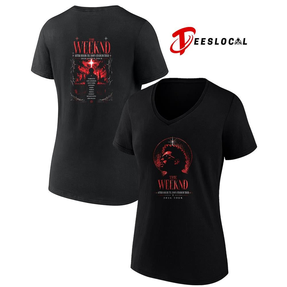 The Weeknd After Hours Til Dawn stadium tour cities graphic shirt