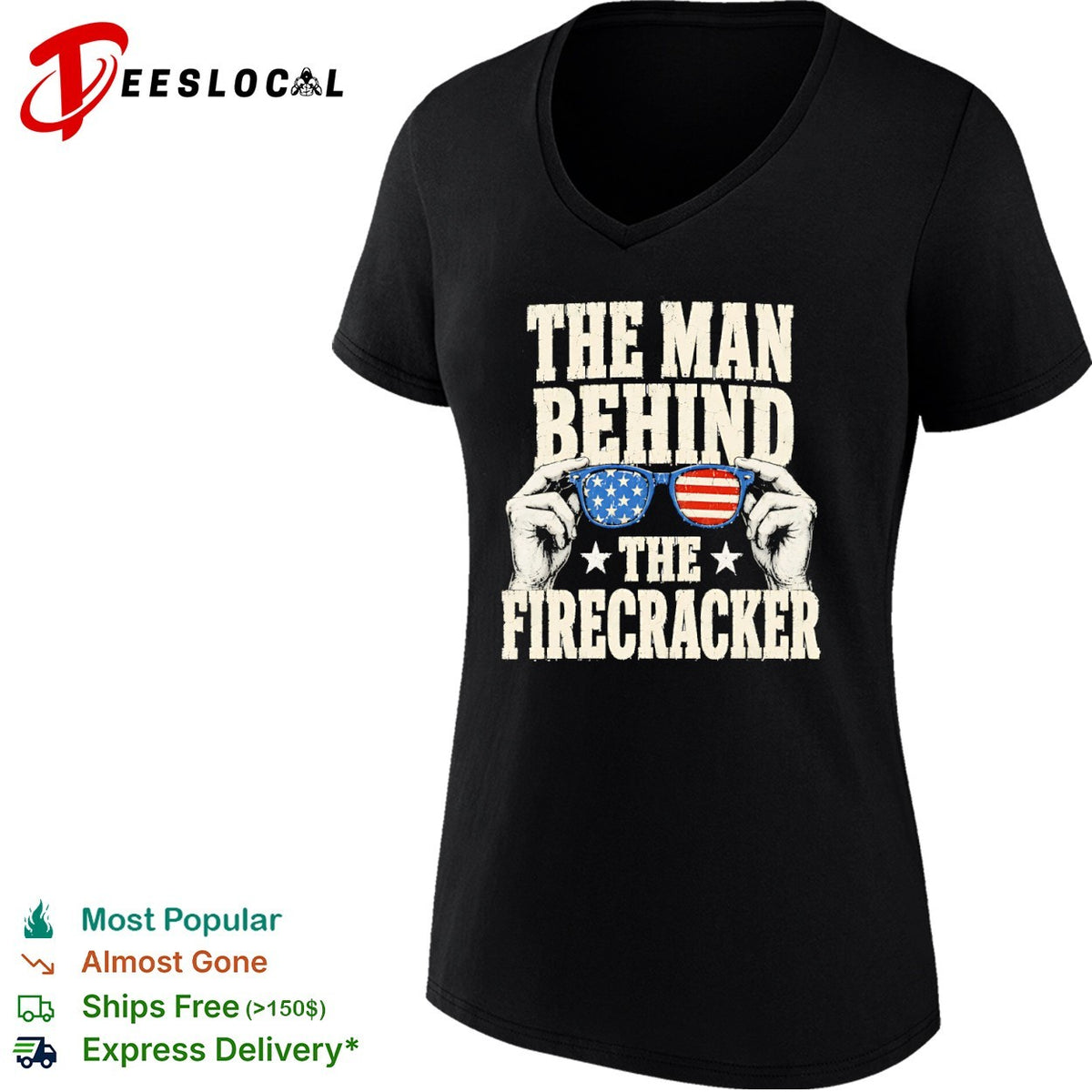 The man behind the firecracker American flag sunglasses patriotic 4th of July shirt