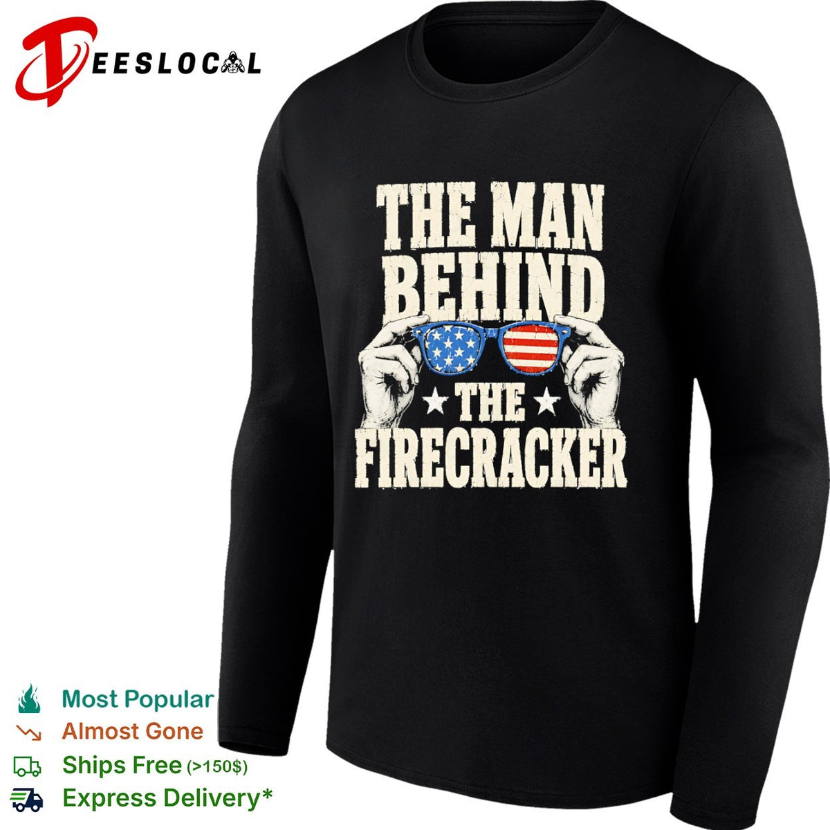 The man behind the firecracker American flag sunglasses patriotic 4th of July shirt