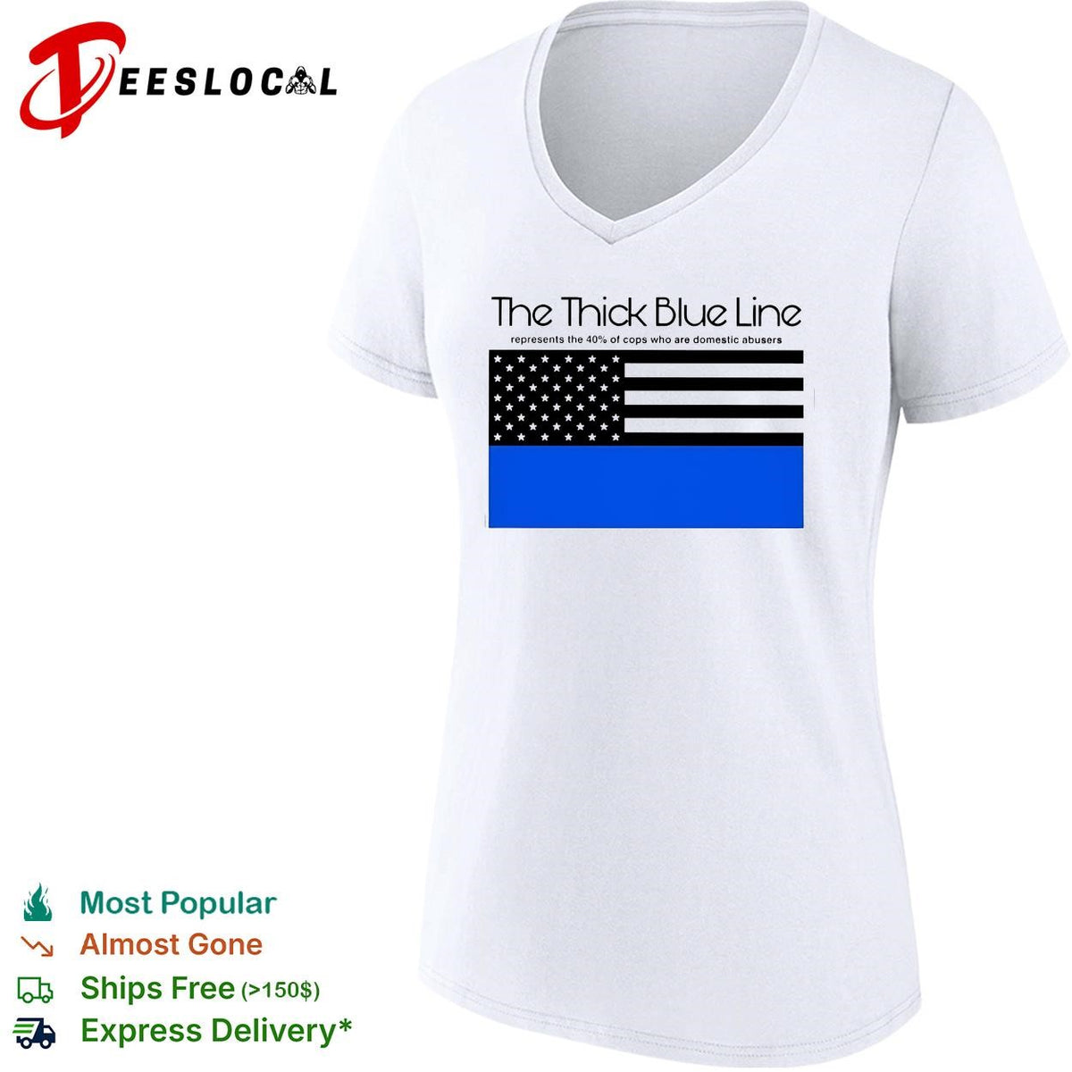 The thick blue line police American flag political statement shirt
