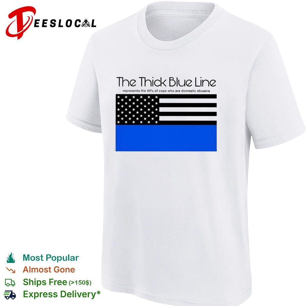 The thick blue line police American flag political statement shirt