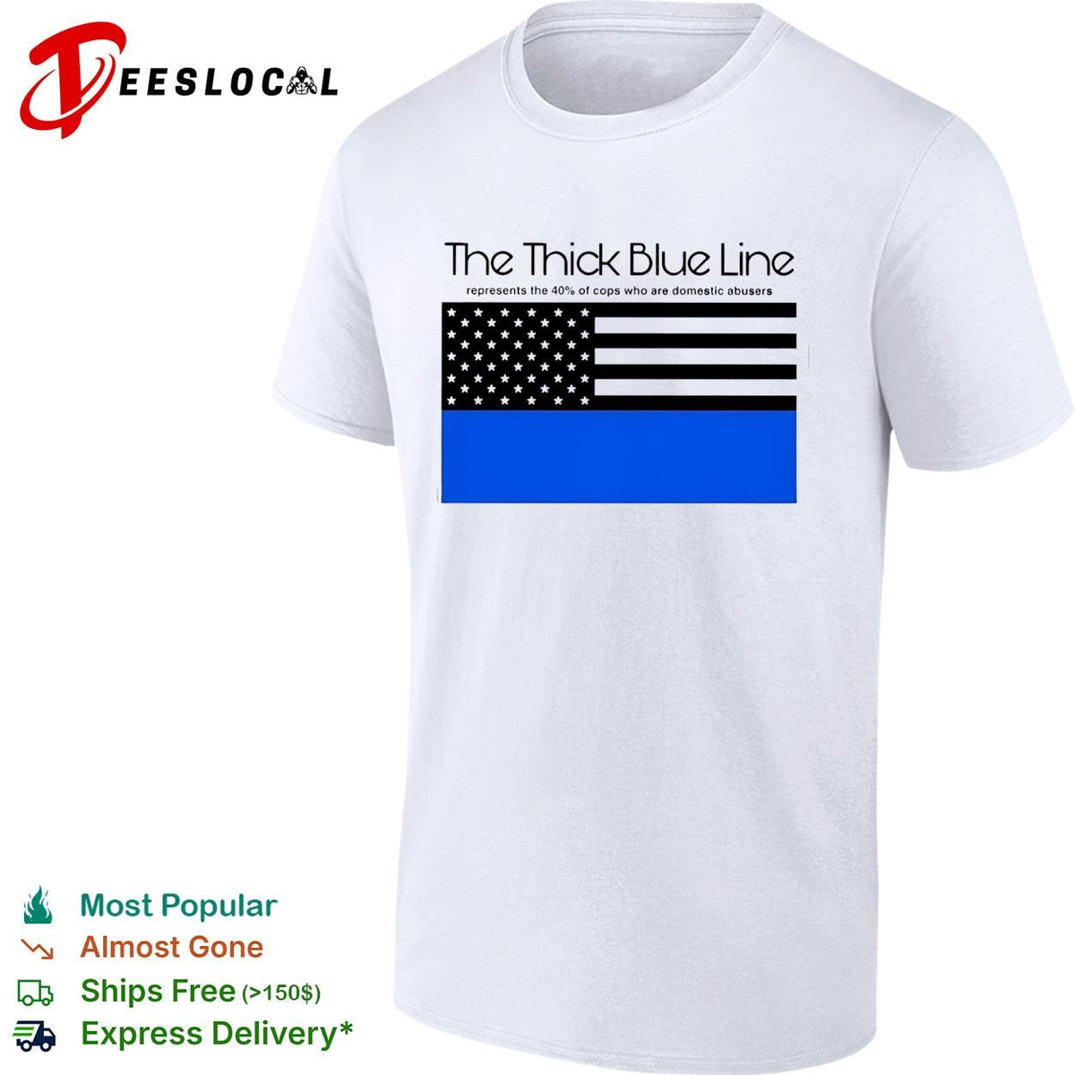 The thick blue line police American flag political statement shirt