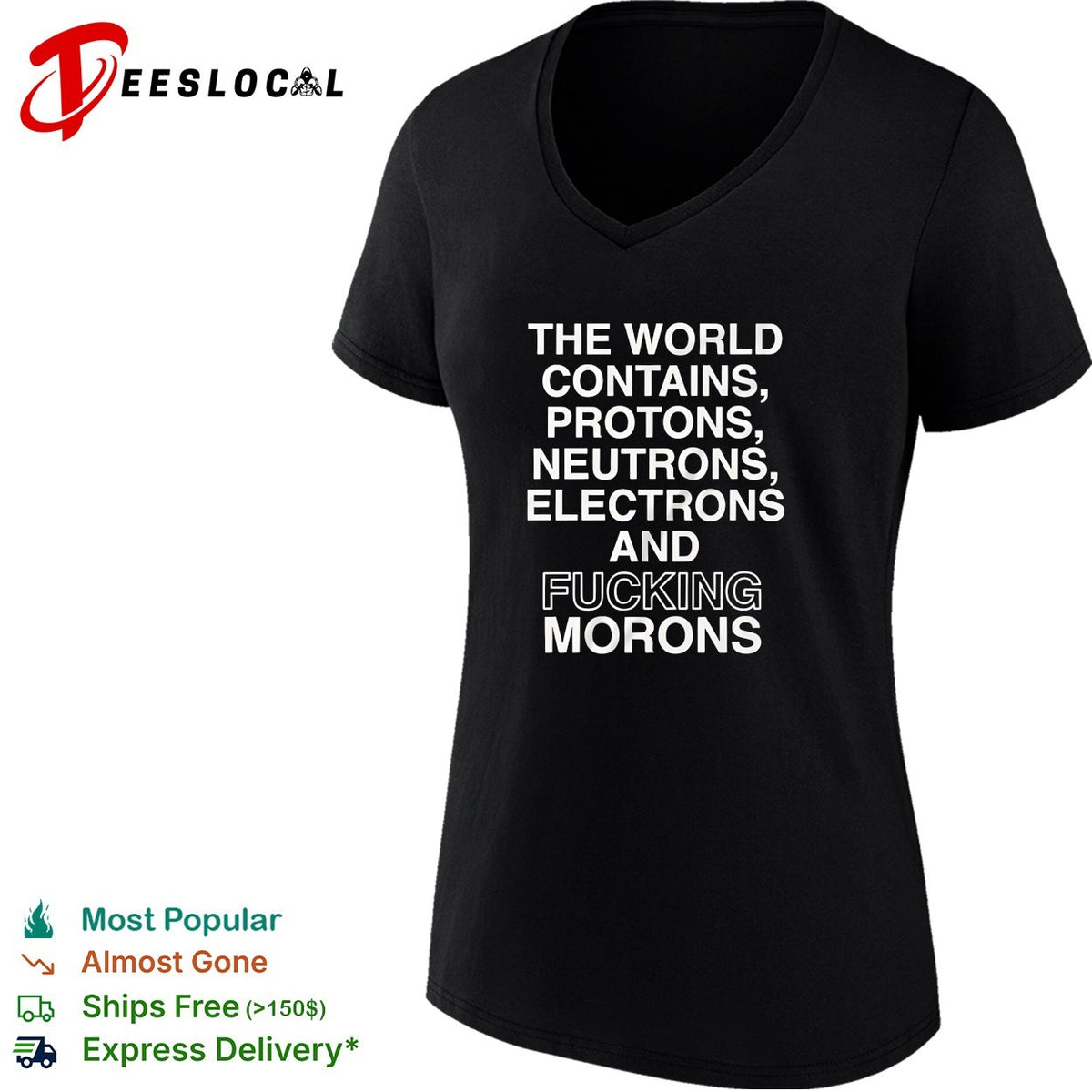 The world contains protons neutrons electrons and fucking morons sarcastic shirt