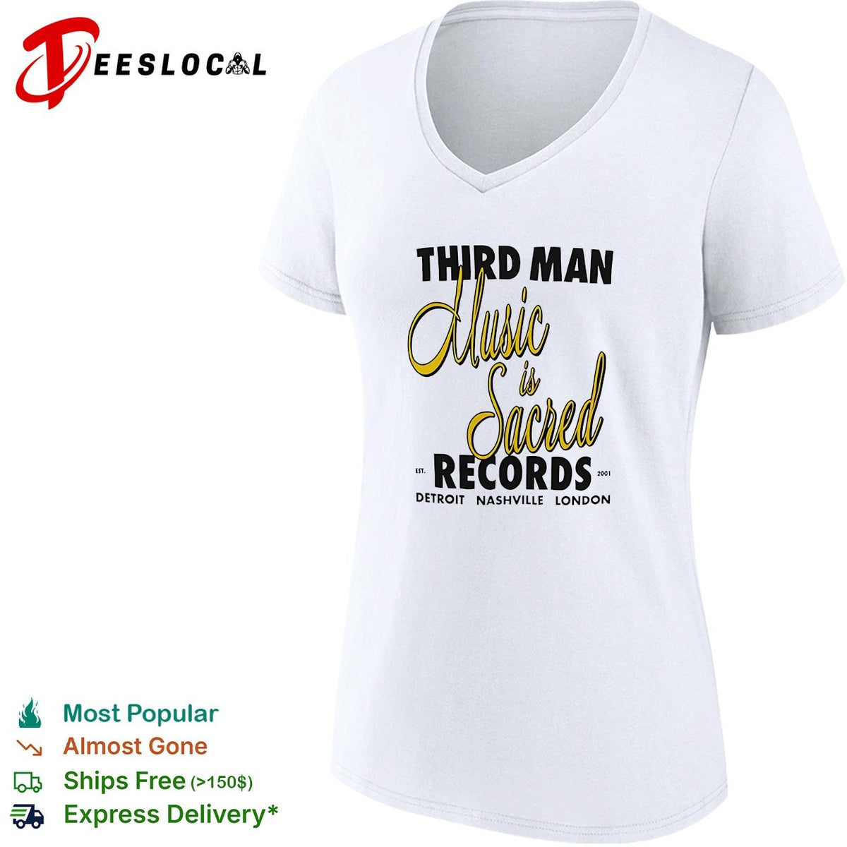 Third Man Records music is sacred est 2001 Detroit Nashville London shirt
