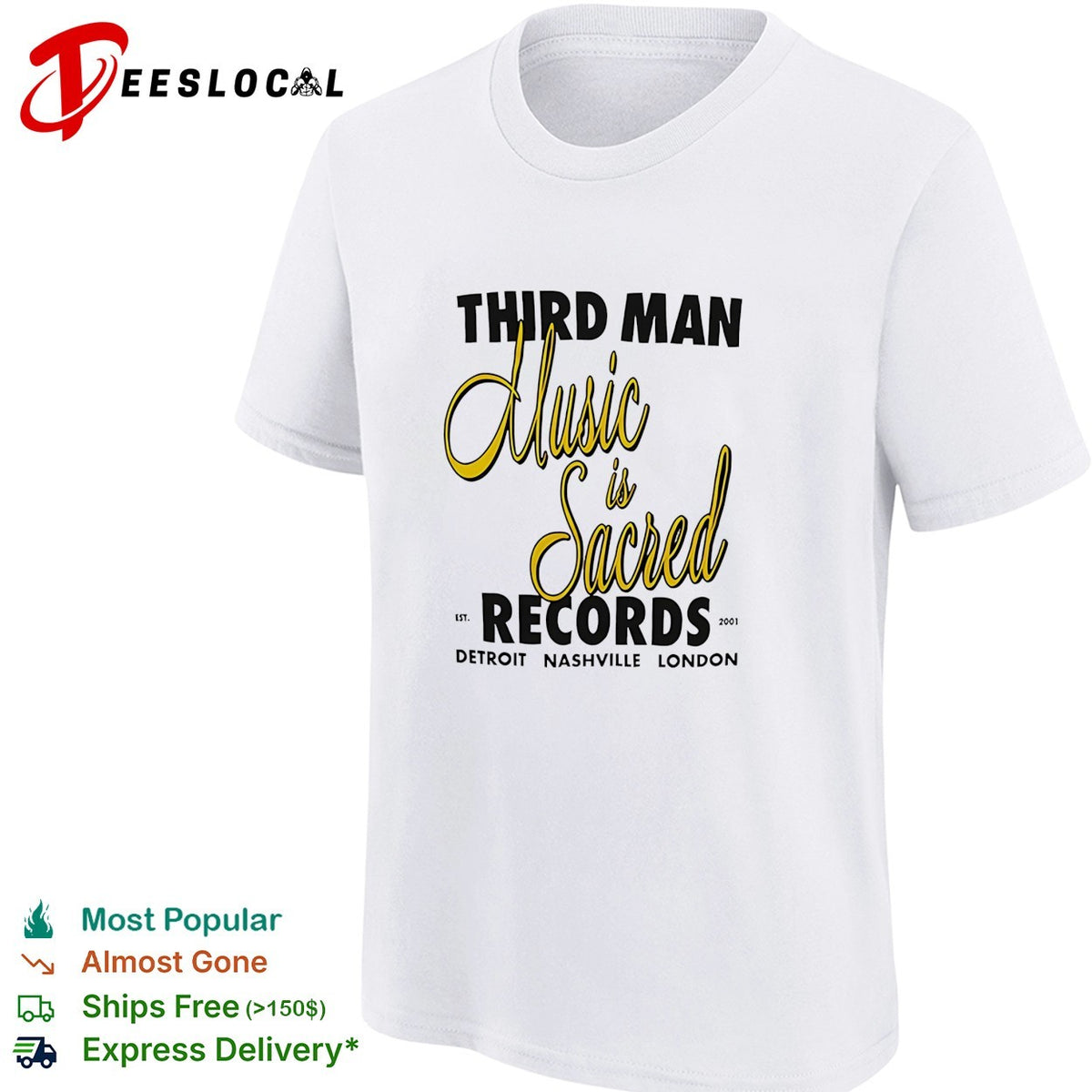 Third Man Records music is sacred est 2001 Detroit Nashville London shirt