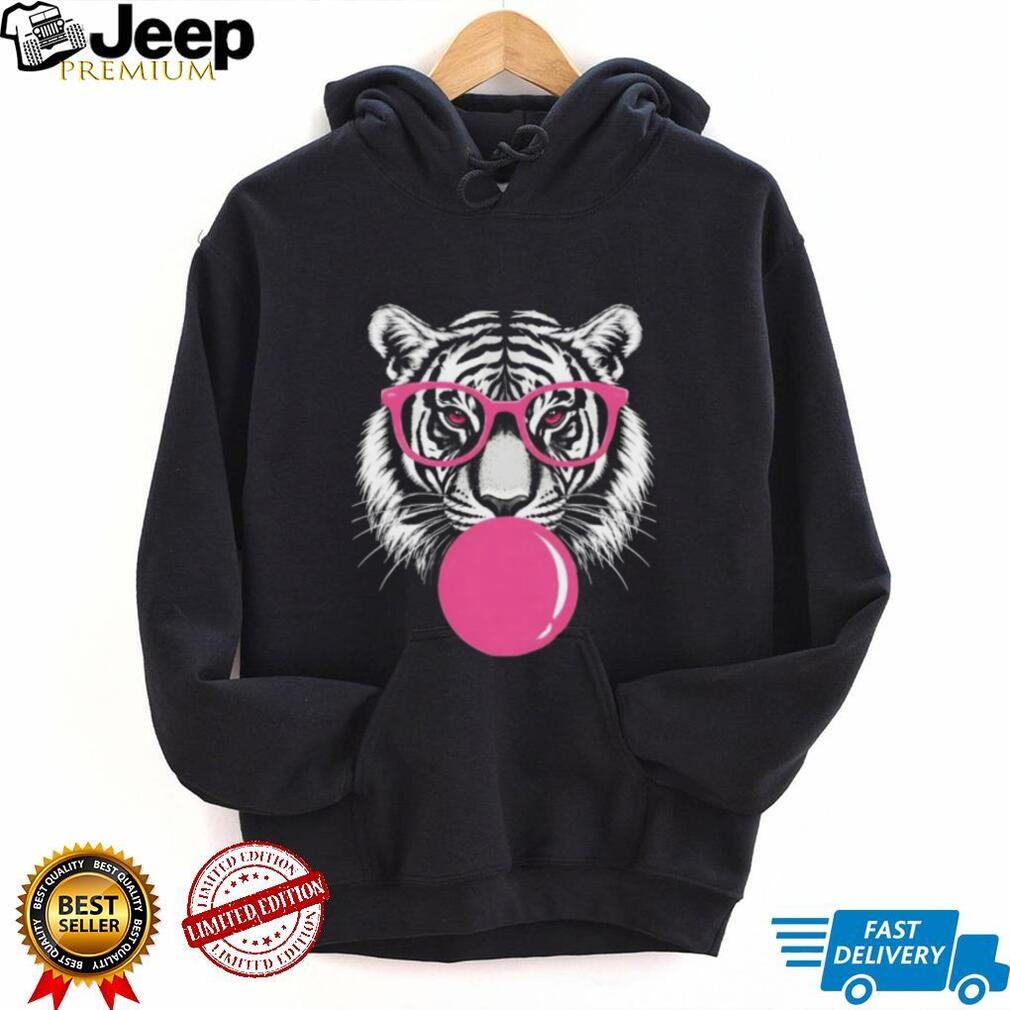 Tiger Glasses Blowing Pink Bubble Gum Shirt