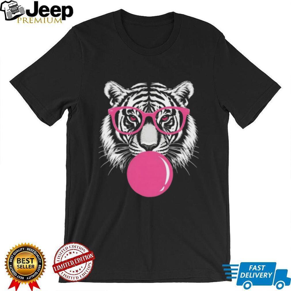 Tiger Glasses Blowing Pink Bubble Gum Shirt