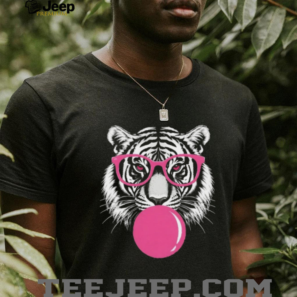 Tiger Glasses Blowing Pink Bubble Gum Shirt