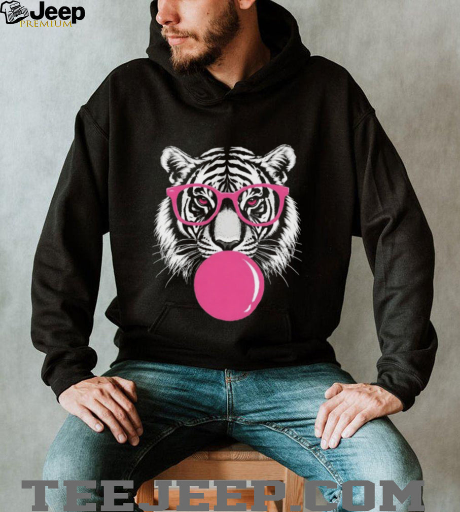 Tiger Glasses Blowing Pink Bubble Gum Shirt