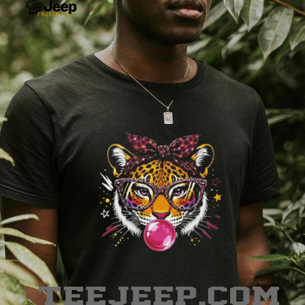 Tiger With Glasses Bubblegum And Pink Bow Shirt