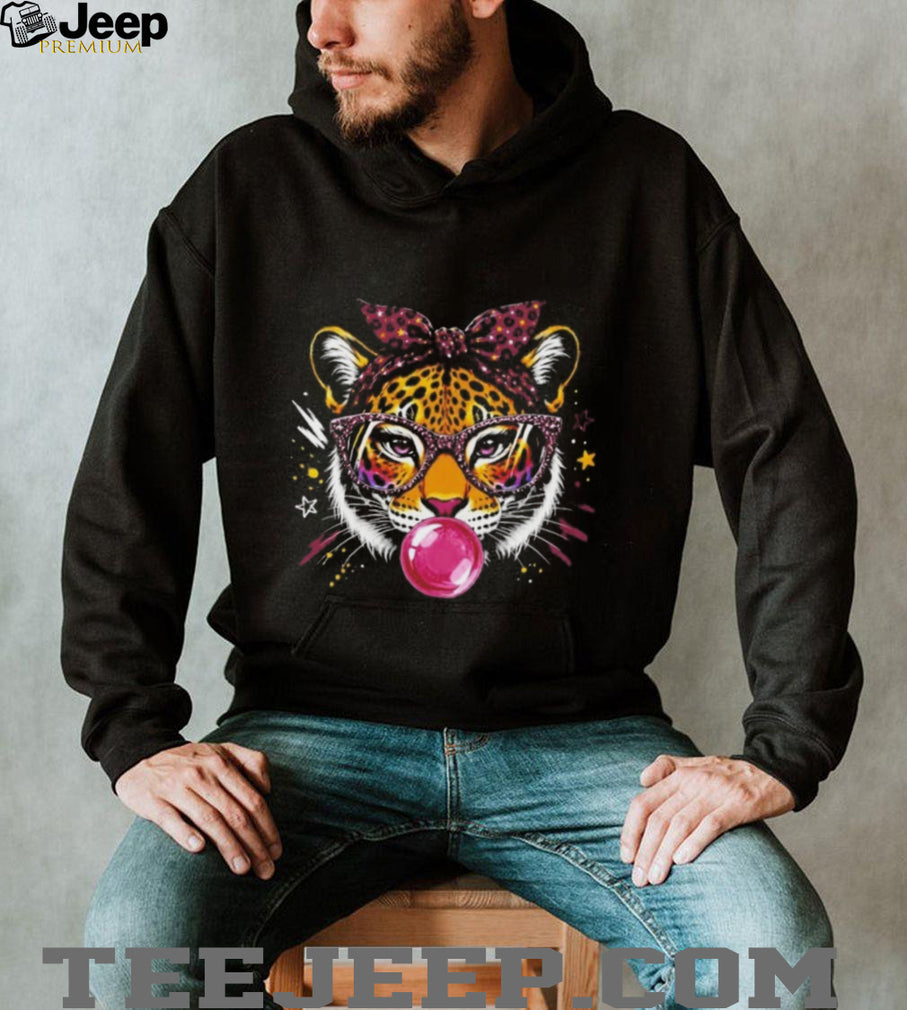 Tiger With Glasses Bubblegum And Pink Bow Shirt