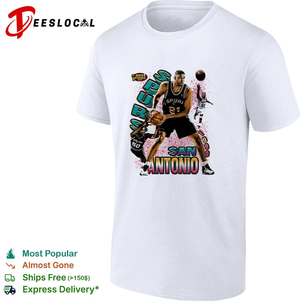 Tim Duncan San Antonio Spurs 1999 Finals Retro Basketball Legends shirt