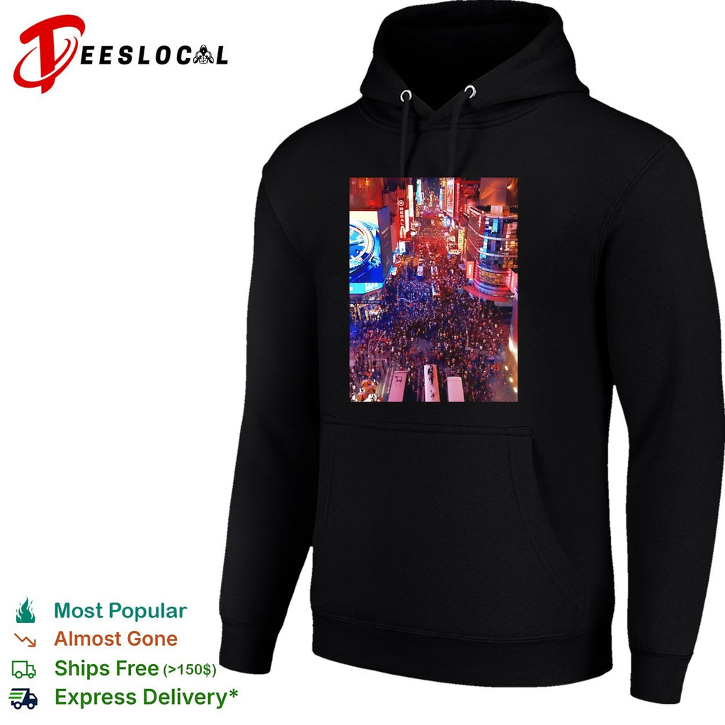 Times Square New York City massive crowd celebration night photo art shirt