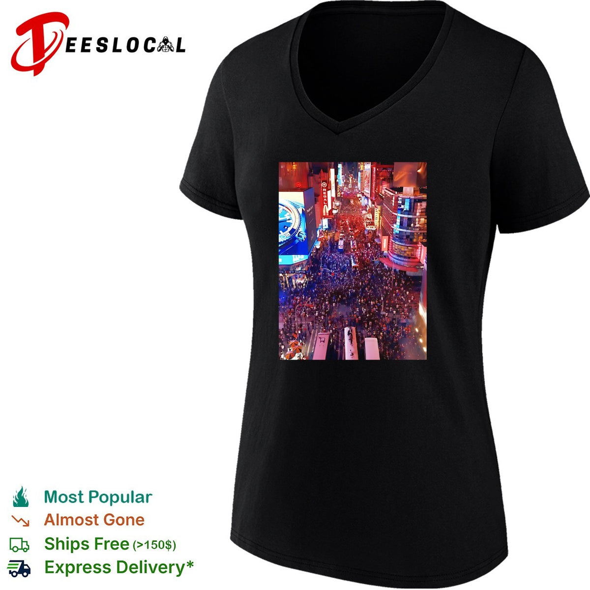 Times Square New York City massive crowd celebration night photo art shirt