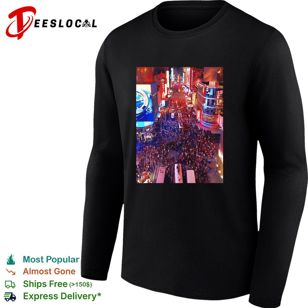 Times Square New York City massive crowd celebration night photo art shirt