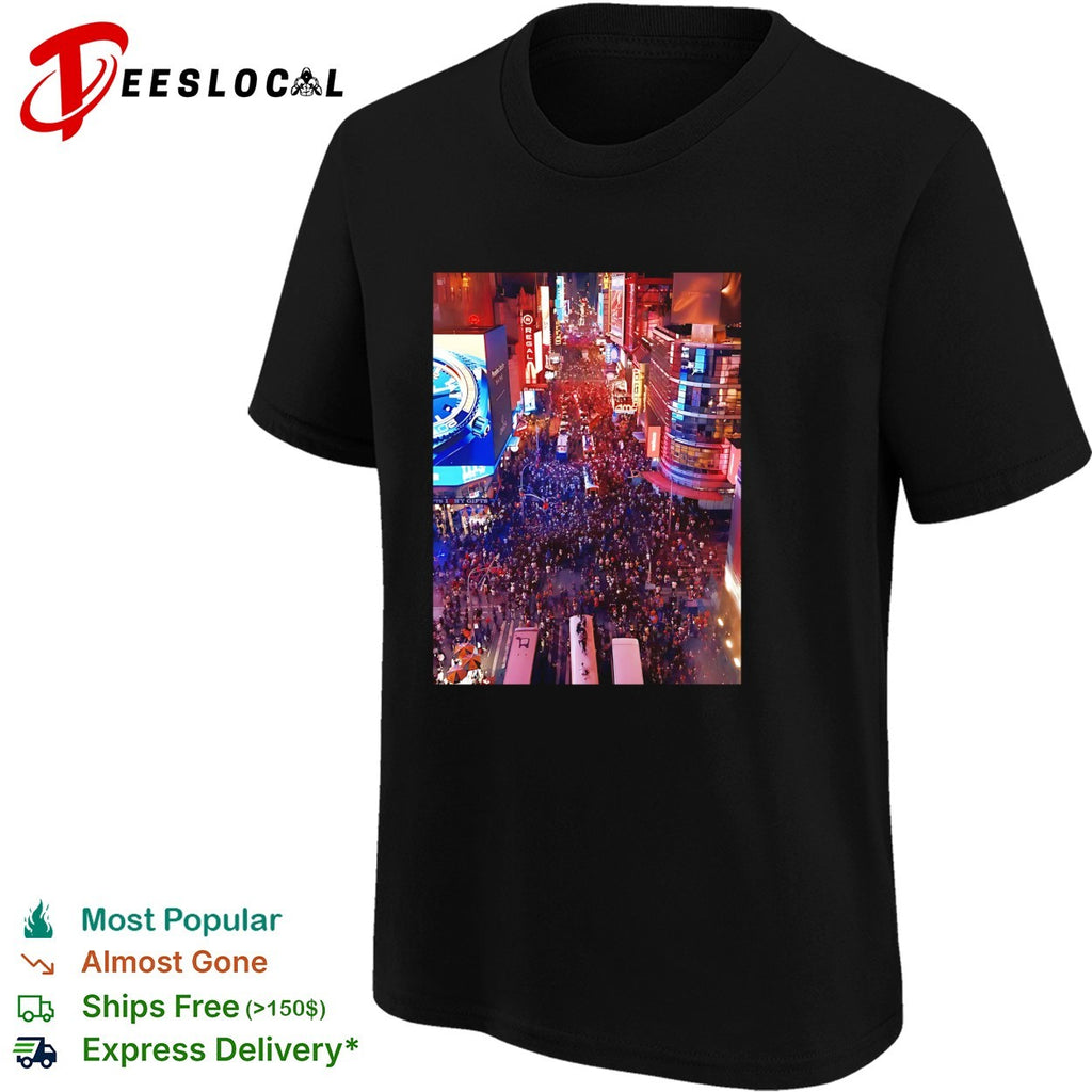 Times Square New York City massive crowd celebration night photo art shirt