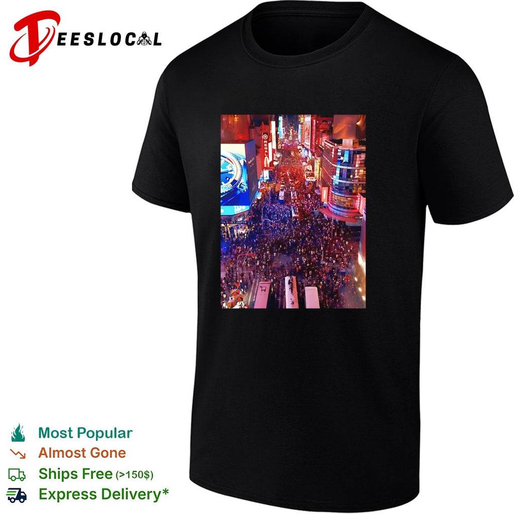 Times Square New York City massive crowd celebration night photo art shirt