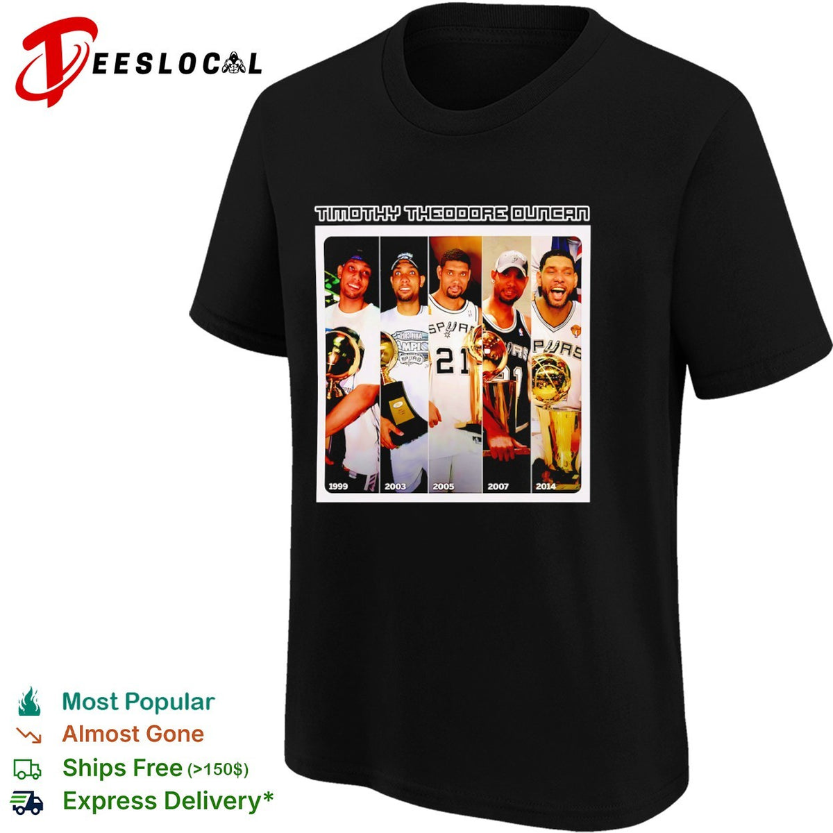 Timothy Theodore Duncan San Antonio Spurs 1999 2003 2005 2007 2014 NBA Championship shirt