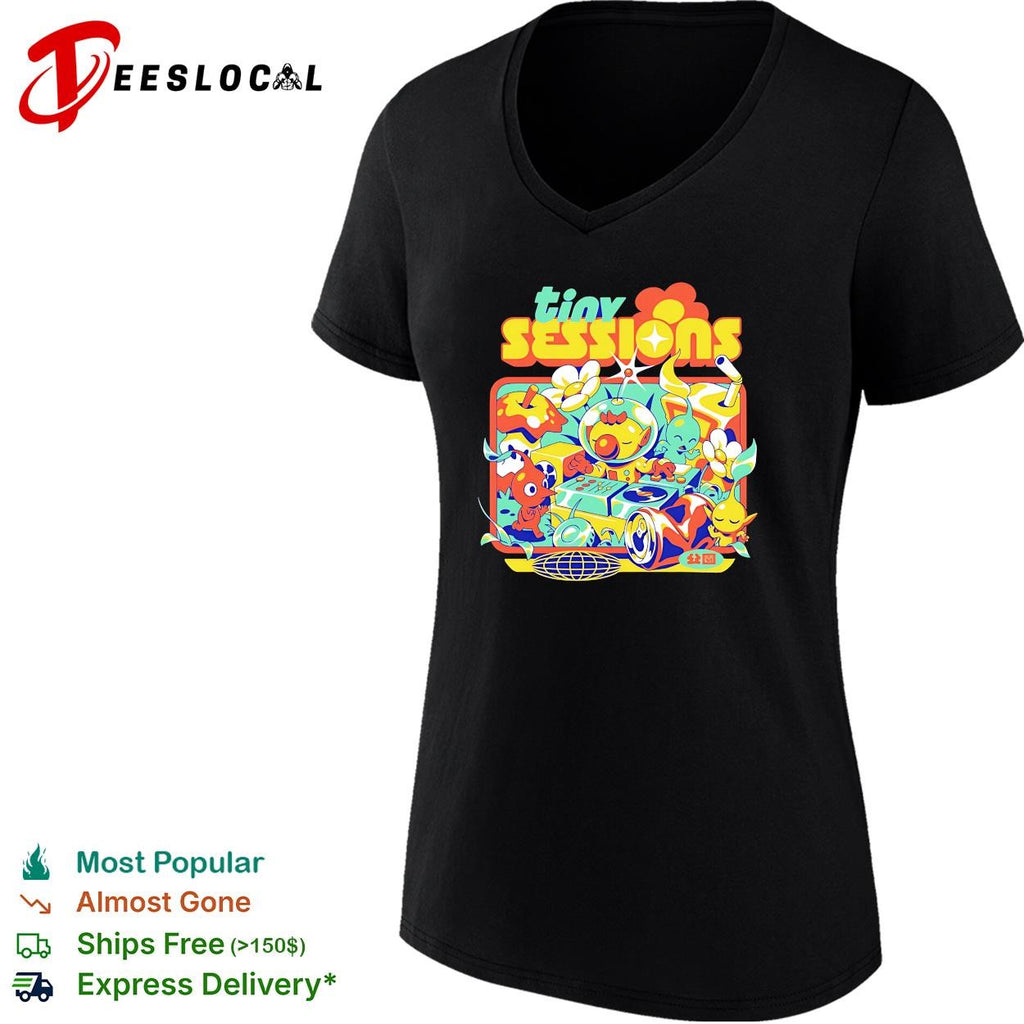 Tiny Sessions colorful cartoon music festival characters shirt