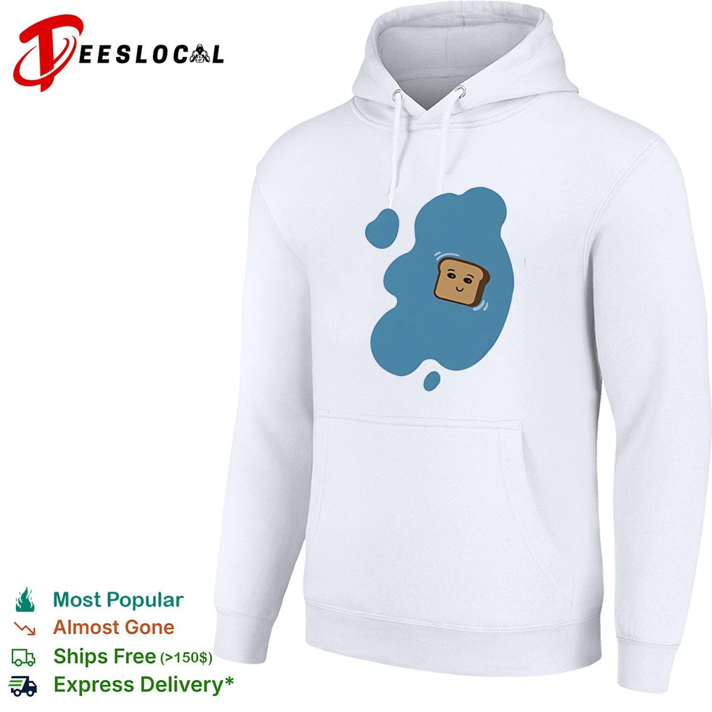 Toast in a blue puddle of water funny food pun cartoon character design shirt