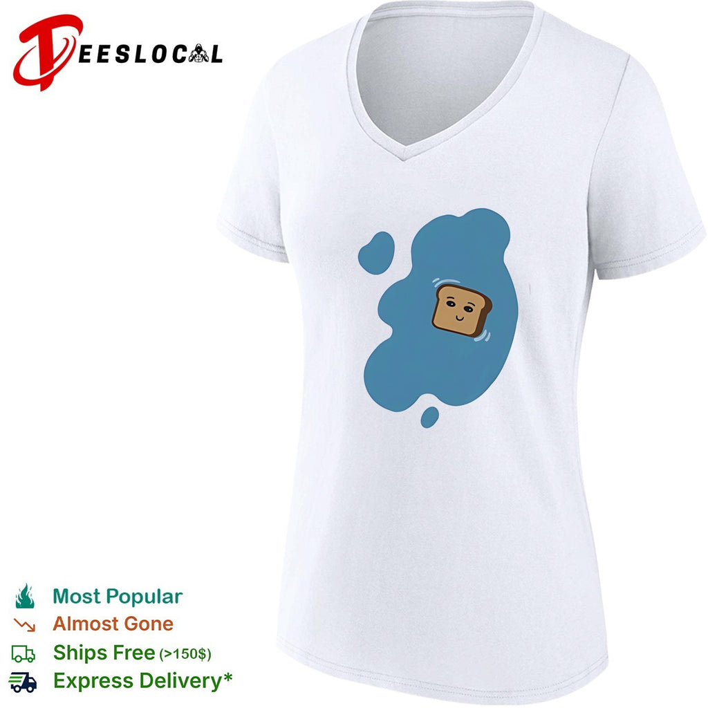 Toast in a blue puddle of water funny food pun cartoon character design shirt