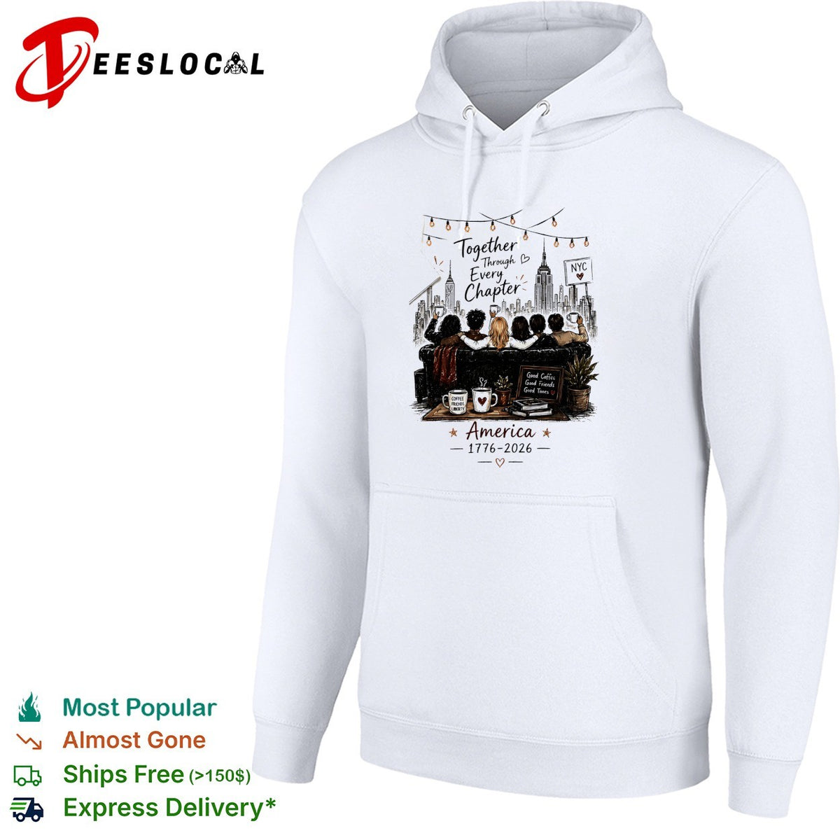 Together through every chapter family silhouette reading America 1776 2026 shirt