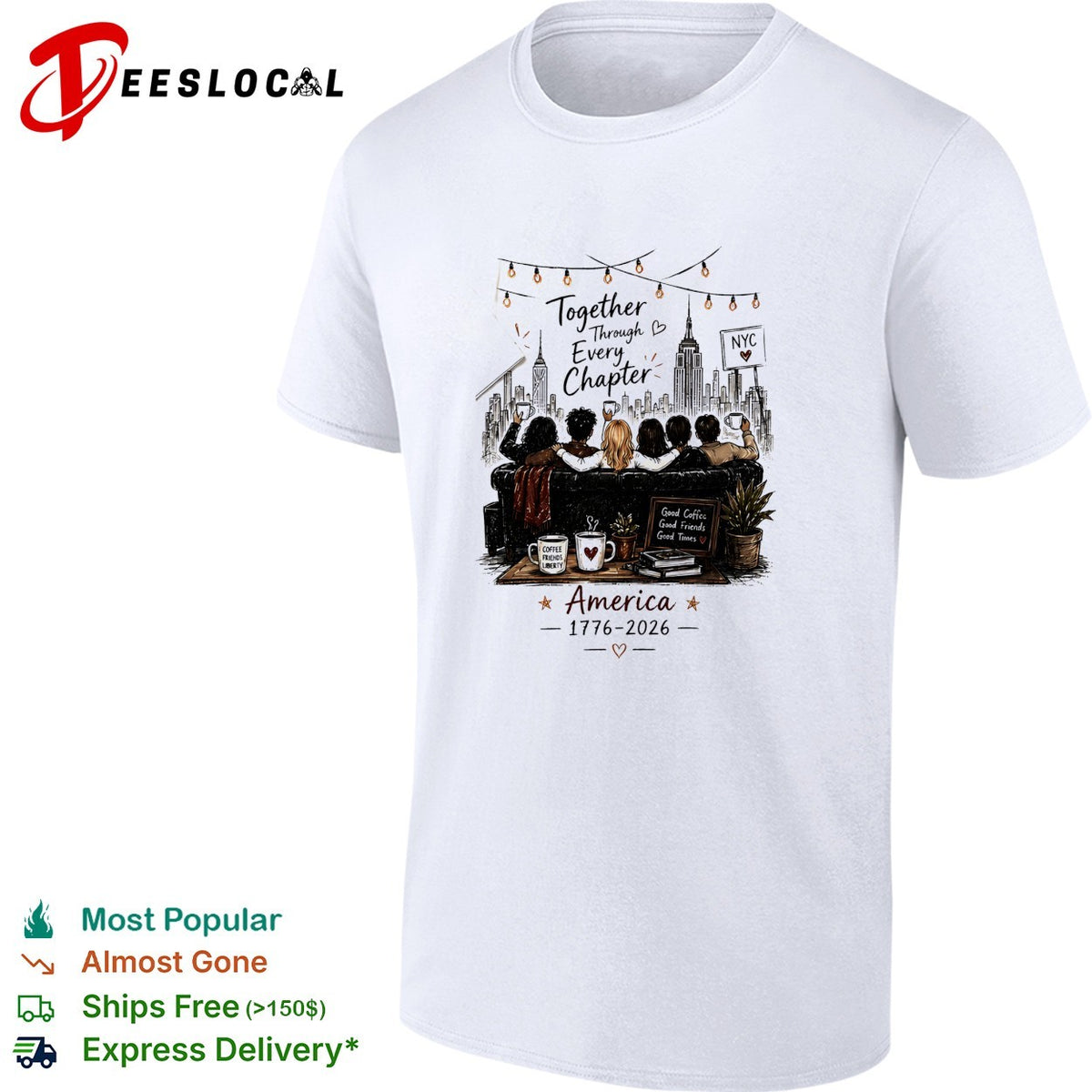 Together through every chapter family silhouette reading America 1776 2026 shirt